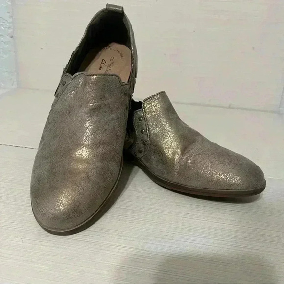 Clarks Women's Size 7.5 Gun Metal Metallic Trish Bell Slip On Booties Shoes - Picture 5 of 8